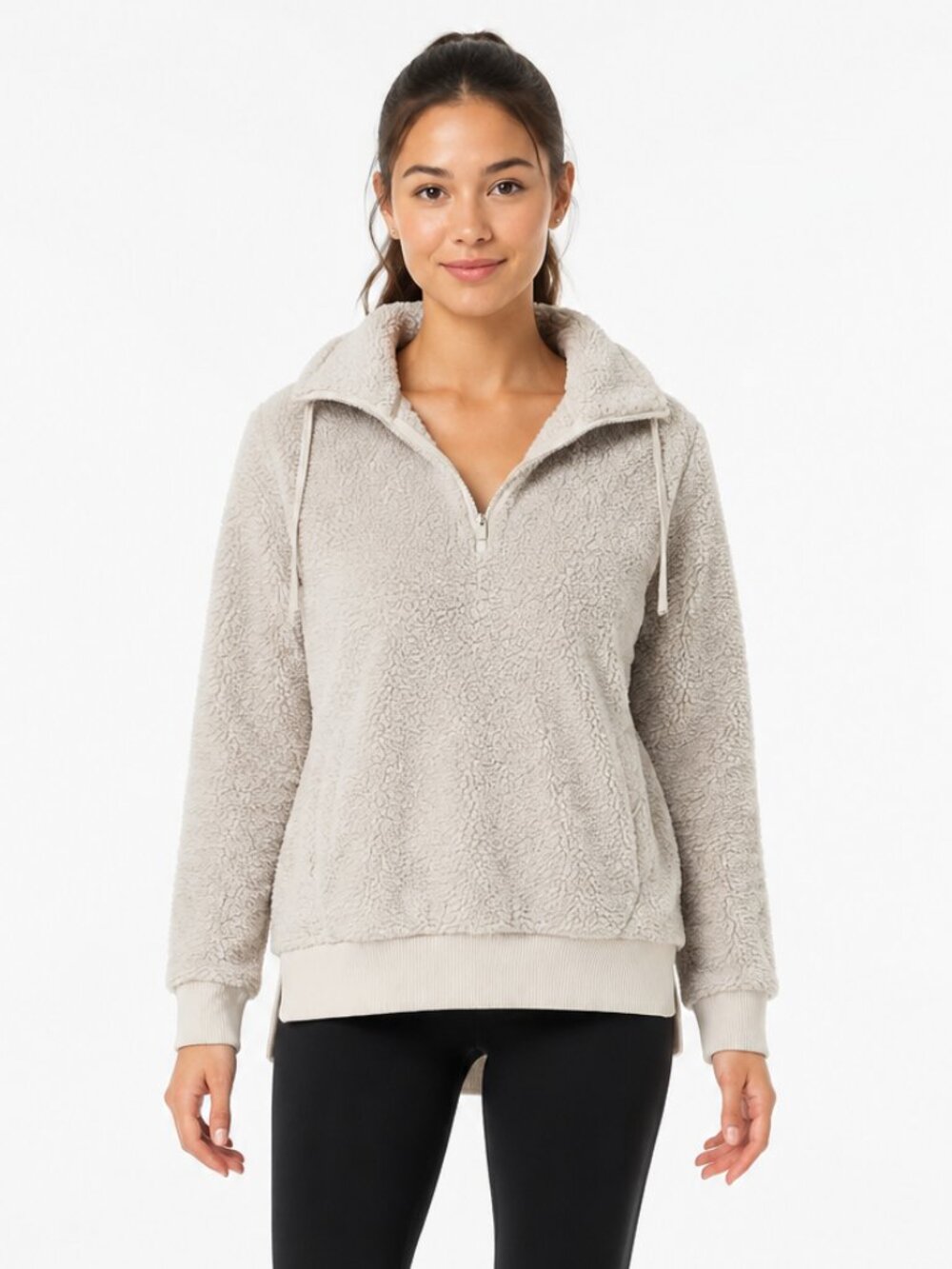 Athleta Ivory Sherpa Quarter Zip Hoodie XS